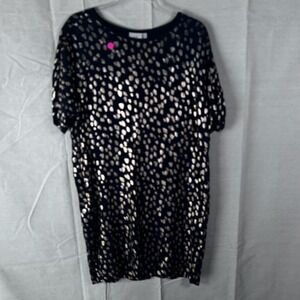 ELK Womens Black Gold Metallic Polka‎ Dot Shift Dress Short Sleeve Size US 6